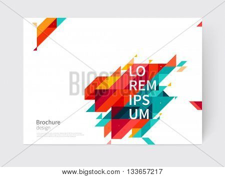Minimalistic White cover Brochure design. Flyer, booklet, annual report cover template. modern diagonal Abstract background. Blue, yellow and red color stripes & triangles. vector-stock illustration