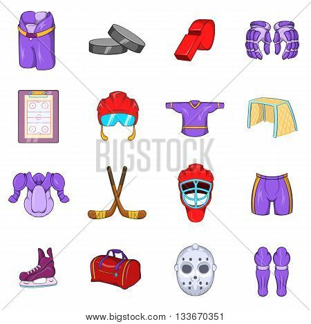 Hockey Icons set in cartoon style isolated on white background