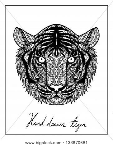 Unique hand drawn tiger for T-Shirt design,mug design,coffee cup design,hand bag design,pillow design and so on - Stock vector