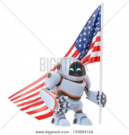 Robot with USA flag 3d illustration holiday