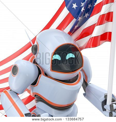 Robot with USA flag 3d illustration holiday