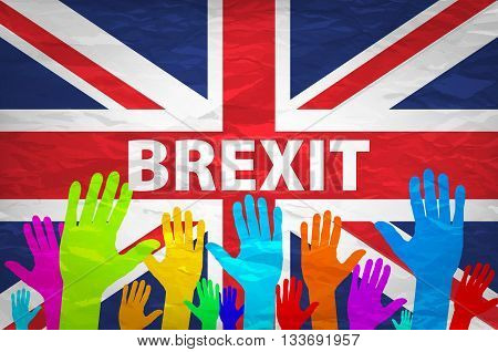 Two Persons Holding Hands Patterned With The Flag Of The United Kingdom And The Flag Of The European