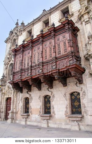 Archbishop's Palace On Plaza Mayor In Lima, Peru.