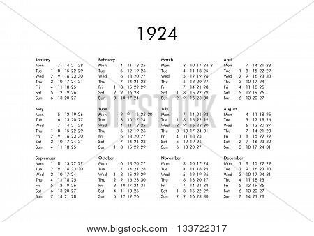 Calendar Of Year 1924