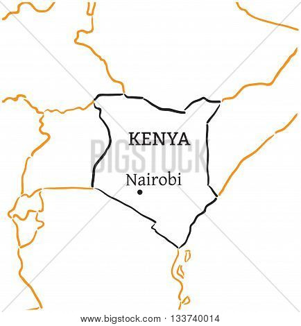 Kenya country with its capital Nairobi in Africa hand-drawn sketch map isolated on white