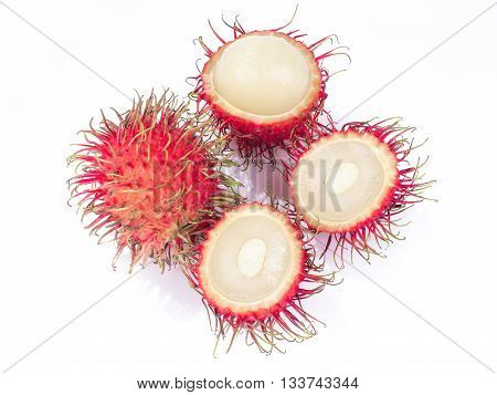 ripe rambutan fruit isolated on white background tropical fruit