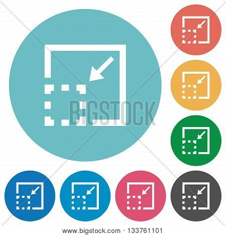 Flat minimize element icon set on round color background.