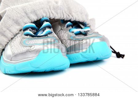 Sport shoes in bag isolated on a white background.