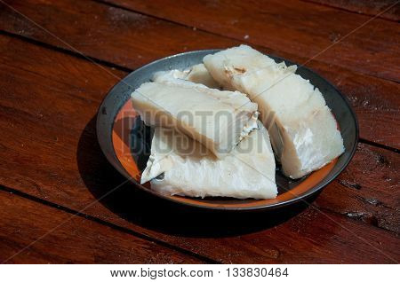 pieces of codfish put nel'acqua ready to be cooked