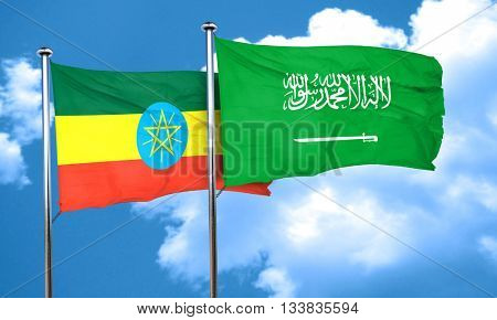 Ethiopia flag with Saudi Arabia flag, 3D rendering 