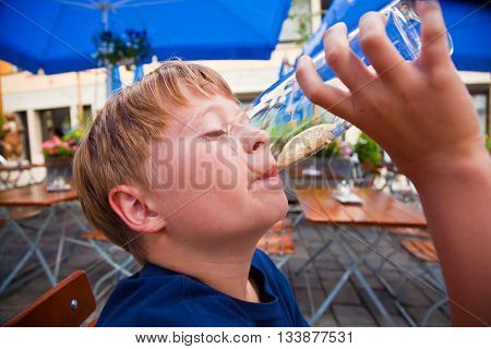 Happy Child Drinks Non Alcoholic Drinks