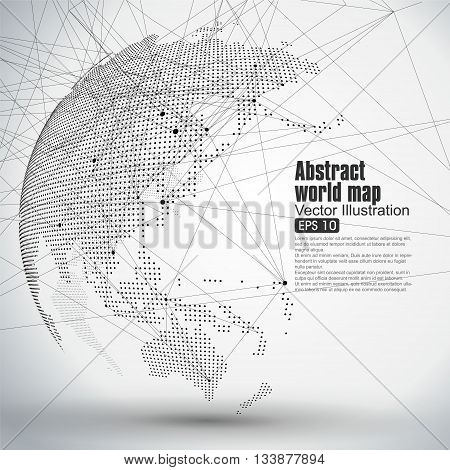 Three-dimensional abstract planet Dot world map consisting of representing the global