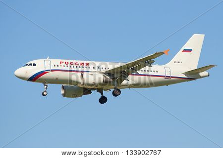 SAINT PETERSBURG, RUSSIA - AUGUST 21, 2015: Airbus A319 (VQ-BAV) of airline 