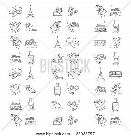Vector set of travel icons Simple Linear design