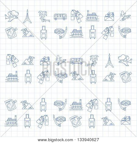 Vector set of travel icons Simple Linear design