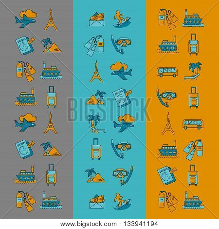 Vector set of travel icons Simple Linear design