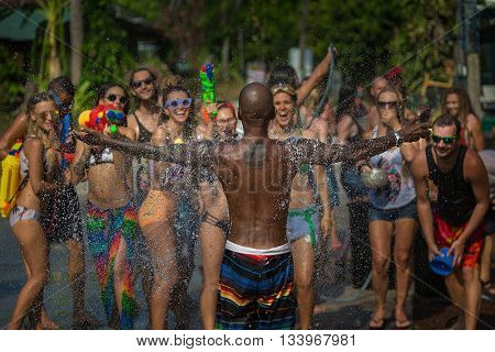 Ko Phangan - APR 16: people join celebration of the Thai New Year or Songkran in Ko Phangan on Apr 13, 2016