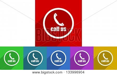 call us vector icons set, flat design colored internet buttons, web and mobile app illustration