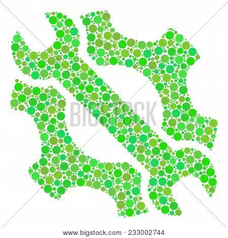 Service Tools Mosaic Of Circle Elements In Variable Sizes And Ecological Green Color Tinges. Vector 