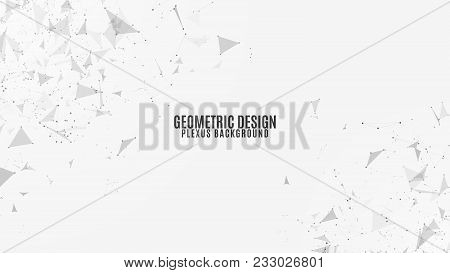 Plexus Background Of Flying Geometric Particles On A White Background. Dark Connected Triangular Fig