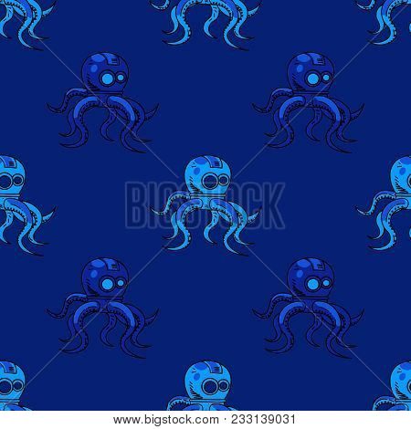 Spooky Octupus Robot Seamless Pattern. Original Design For Print Or Digital Media.