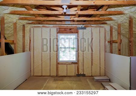 Insulation Of Attic With Fiberglass Cold Barrier And Insulation Material Thermal Insulation Attic