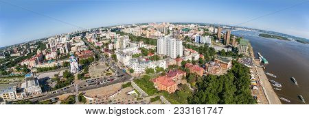 Khabarovsk Embankment Of The Amur River . Komsomolskaya Square. View From The Top Panorama