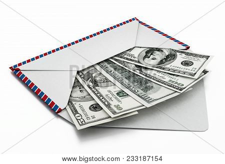 100 And 50 Dollar Bills Inside Enveloppe. 3d Illustration.