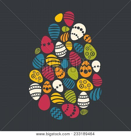 Vector Background With Easter Egg Made By Small Eggs.