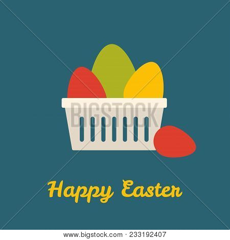 Shopping Basket With Easter Eggs. Flat Design.