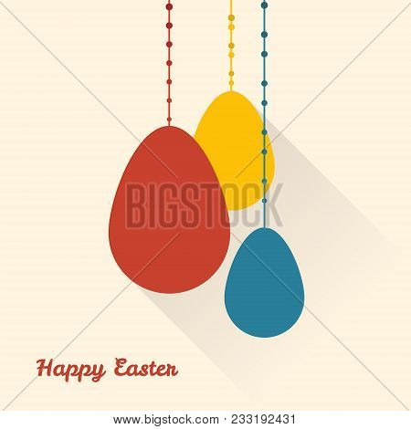 Hanging Easter Eggs Flat Style. Vector Illustration.  Easter Holidays.