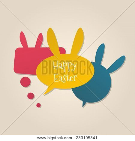 Happy Easter Speech Bubbles With Bunny Ears. Social Media Concept.