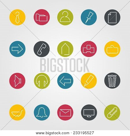 One Line Flat Icons. Circle Vector Icons.