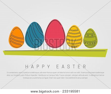 Easter Egg Collection In Line Style. Happy Easter Concept.
