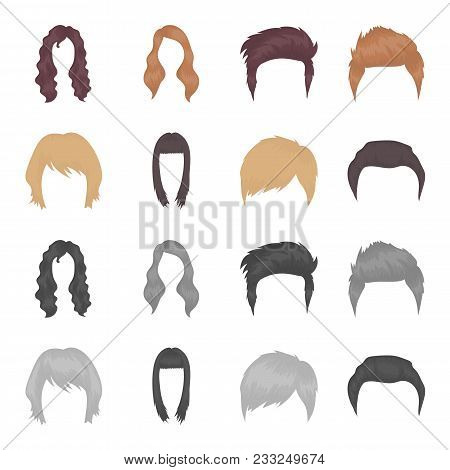 Mustache And Beard, Hairstyles Cartoon, Monochrome Icons In Set Collection For Design. Stylish Hairc