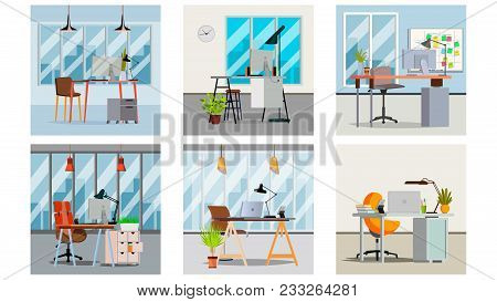 Office Interior Vector. Business Office Workplace. Modern Interior Design. Flat Illustration