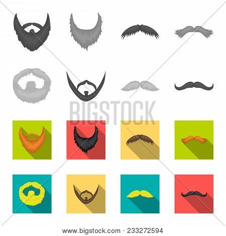 Mustache And Beard, Hairstyles Monochrome, Flat Icons In Set Collection For Design. Stylish Haircut 