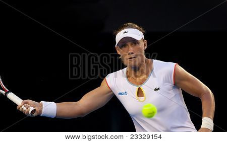 MELBOURNE - Januar 20: Samantha Stosur Australien in ihrer zweiten Runde Sieg über Vera Dushevina von