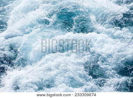 View Down At The  Powerful Churning Ocean Behind A Cruise Ship At Sea