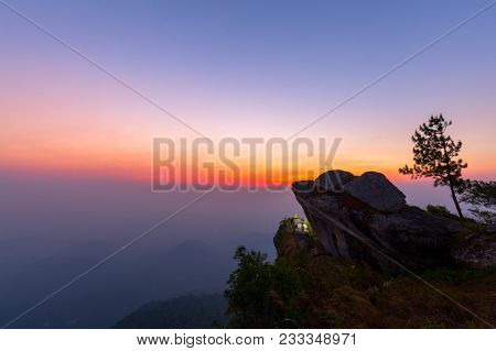 Silhouette On Top Of Viewpoint At The Khao Luang Sukhothai