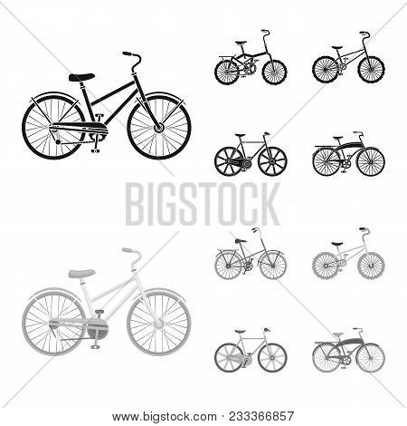 Children Bicycle And Other Kinds.different Bicycles Set Collection Icons In Black, Monochrom Style V