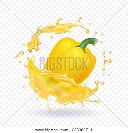Vector Yellow Sweet Bulgarian Bell Peppe In Juice Splash.