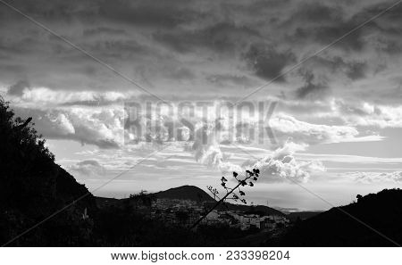 Landscape Of Town And Many Clouds At Dawn, Valsequillo, Canary Islands