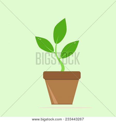 Seedling Silhouette In Flowerpot On White Background. Icon