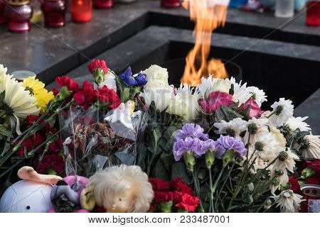 Day Of Mourning. The Tragedy In Kemerovo. Laying Flowers