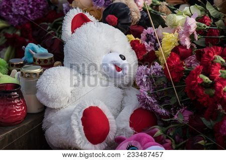 Day Of Mourning. The Tragedy In Kemerovo. Laying Flowers
