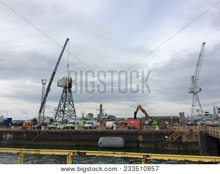 18th July 2019, Portsmouth, England. A Dockside Crane Being Dismantled In Portsmouth, 18th July 2019