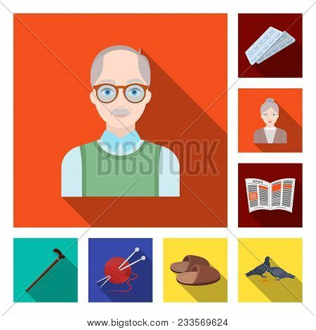 Human Old Age Flat Icons In Set Collection For Design. Pensioner, Period Of Life Vector Symbol Stock