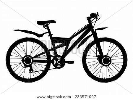 Bicycle Vector Silhouette, Icon, Outline Drawing. Black Contour Bike Half-face With Many Multiple De