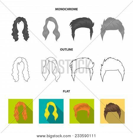 Mustache And Beard, Hairstyles Flat, Outline, Monochrome Icons In Set Collection For Design. Stylish